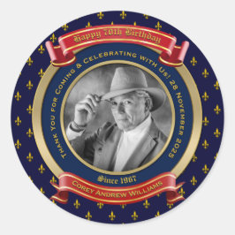 Pegatina Redonda Cumpleaños Milestone Oro Foto 70 Setenta Azul