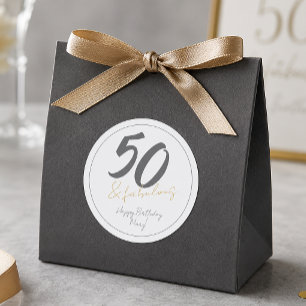 Pegatina Redonda Cumpleaños moderno cincuenta y fabuloso 50