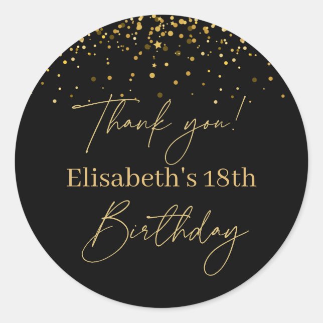Pegatina Redonda Cumpleaños moderno dorado y negro (Anverso)