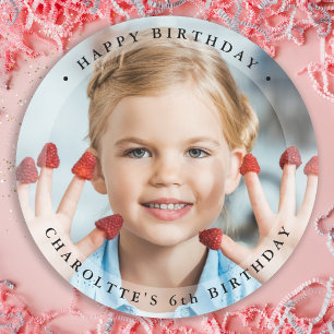 Pegatina Redonda Cumpleaños Moderno Simple Lindo Foto Personalizada