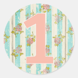 Pegatina Redonda Cumpleaños niña 1er Shabby Chic Rosas Cottage Flor