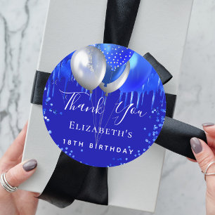 Pegatina Redonda Cumpleaños nombre real de goteo azul gracias