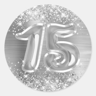 Pegatina Redonda Cumpleaños número 15 con papel de plata brillante