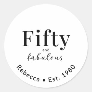 Pegatina Redonda Cumpleaños número 50 fabuloso nombre personalizado