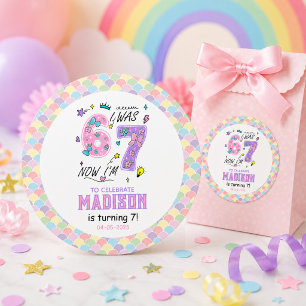 Pegatina Redonda Cumpleaños número 7 de Rainbow Tenía 6, ahora 7