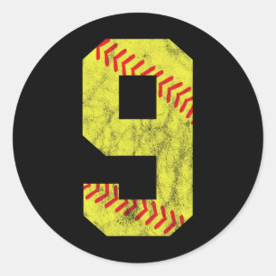 Pegatina Redonda Cumpleaños número 9 nueve 9 de Softbol
