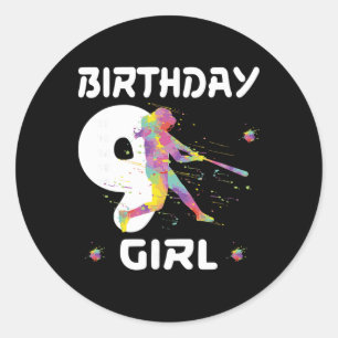 Pegatina Redonda Cumpleaños número 9 suave Nine niña de 9 años