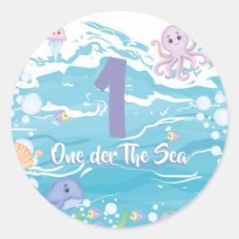 Pegatina Redonda Cumpleaños número uno bajo el mar