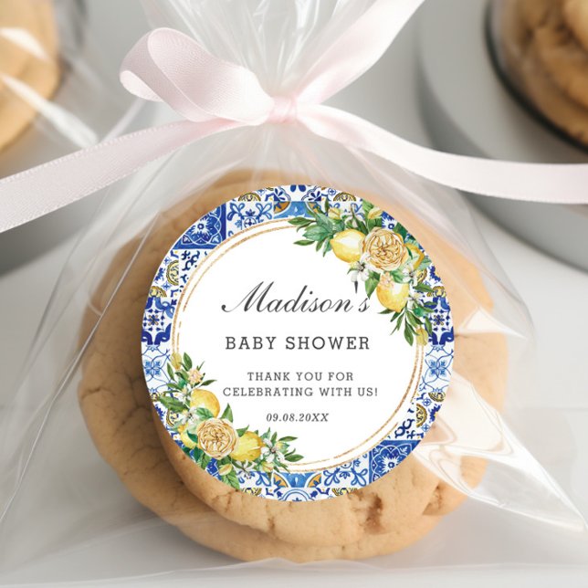 Pegatina Redonda Cumpleaños nupcial Mediterráneo de limón Bebe Show (Subido por el creador)