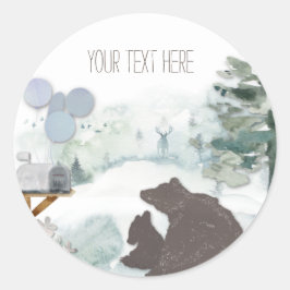 Pegatina Redonda Cumpleaños o ducha de bosque forestal