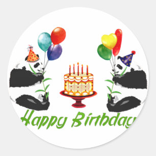 Pegatina Redonda Cumpleaños Pandas