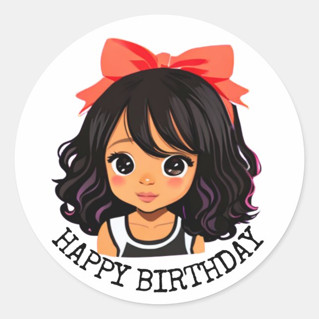 Pegatina Redonda Cumpleaños | Pequeño Chica Personalizado (Anverso)
