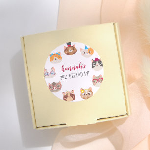 Pegatina Redonda Cumpleaños perfecto de gatos de dibujos animados p