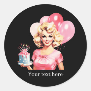 Pegatina Redonda Cumpleaños personalizable de señora vintage linda 