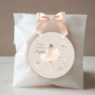 Pegatina Redonda Cumpleaños Personalizado de Bailarina con Floral R