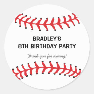Pegatina Redonda Cumpleaños personalizado de béisbol para niños