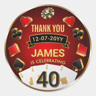 Pegatina Redonda Cumpleaños Personalizado de Casino en Las Vegas Po