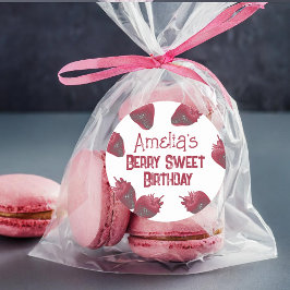 Pegatina Redonda Cumpleaños personalizado de fresa