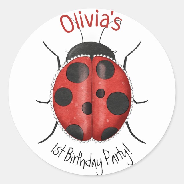 Pegatina Redonda Cumpleaños personalizado de LadyBug lindo para niñ (Anverso)