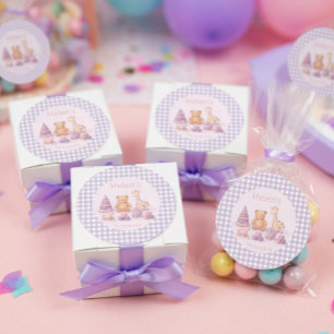 Pegatina Redonda Cumpleaños personalizado de lavanda a cuadros 1er
