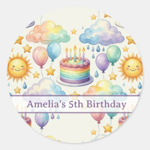 Pegatina Redonda Cumpleaños Personalizado de Nube de Arcoíris
