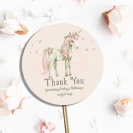 Pegatina Redonda Cumpleaños personalizado de Unicornio mágico rosa