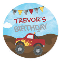 Cumpleaños personalizado del camión rojo Monster J