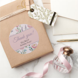 Pegatina Redonda Cumpleaños Personalizado Floral Suave de Pastel Ag