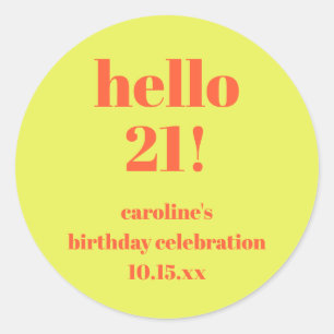 Pegatina Redonda Cumpleaños personalizado moderno neón verde claro