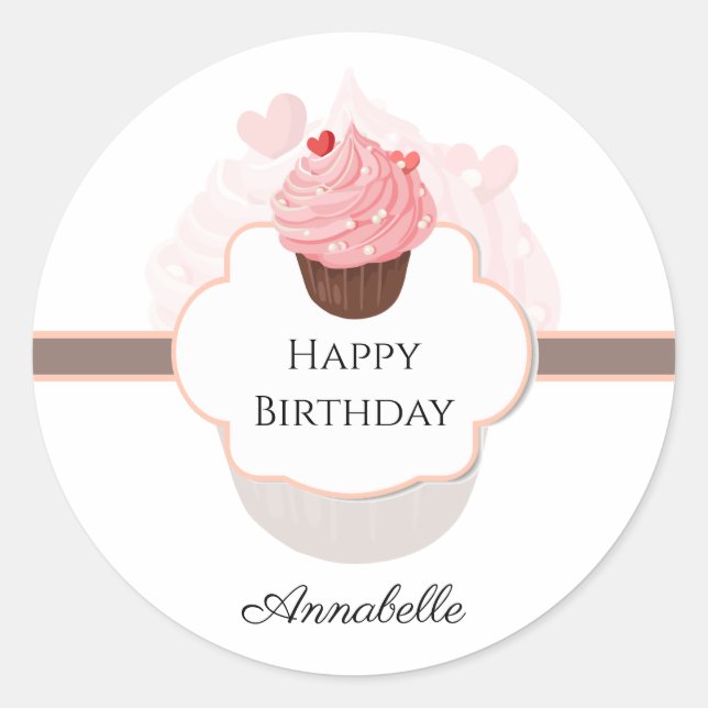 Pegatina Redonda Cumpleaños | Personalizado | Pastel (Anverso)