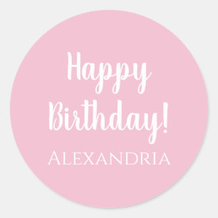 Pegatina Redonda Cumpleaños Personalizado Pastel Rosa Feliz Cumplea