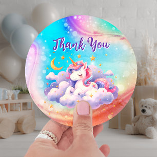 Pegatina Redonda Cumpleaños personalizado unicornio aqua púrpura