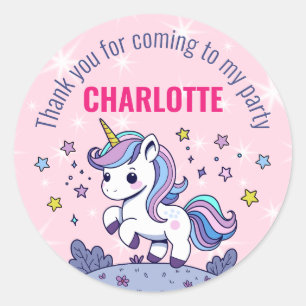 Pegatina Redonda Cumpleaños Personalizado Unicornio Mágico Gracias