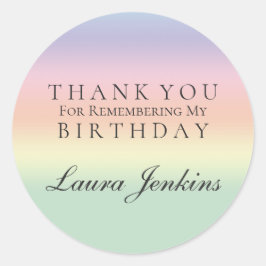 Pegatina Redonda Cumpleaños personalizadoGracias color de arcoiris