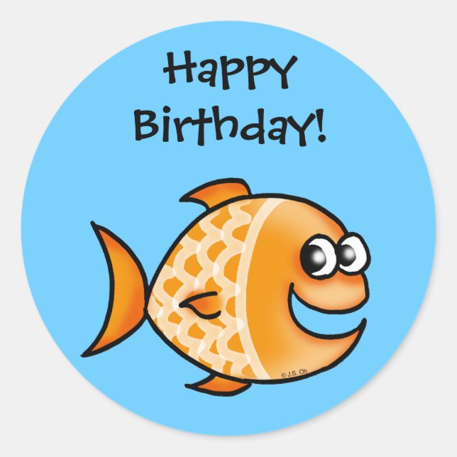 Pegatina Redonda Cumpleaños! (pez dorado) (Anverso)