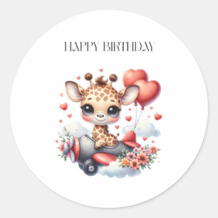 Pegatina Redonda Cumpleaños piloto jirafa