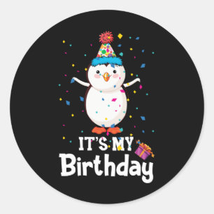 Pegatina Redonda Cumpleaños Pingüino Feliz Cumpleaños Para Mí