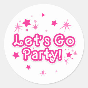 Pegatina Redonda Cumpleaños Pink & White Sparkle Stars Vamos a la F