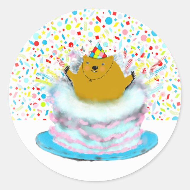 Pegatina Redonda Cumpleaños por el Día de la Marmota (Anverso)