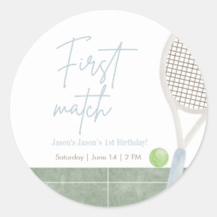 Pegatina Redonda Cumpleaños Preppy Niño Primero Azul Redondo Fiesta