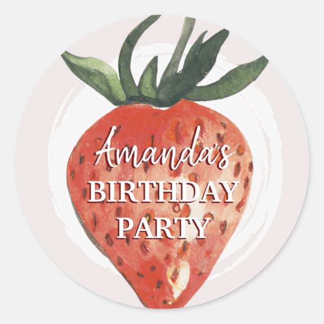 Pegatina Redonda Cumpleaños Primero de Fresa y Bayas (Anverso)