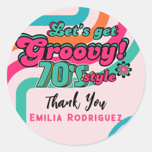Pegatina Redonda Cumpleaños Retro Disco Boogie Groovy personalizado