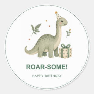 Pegatina Redonda Cumpleaños ROAR-oso de dinosaurio