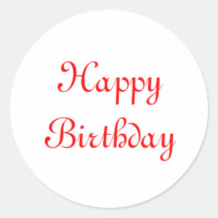Pegatina Redonda Cumpleaños. Rojo y blanco. Personalizado