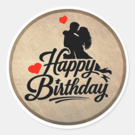 Pegatina Redonda Cumpleaños Romántico Feliz