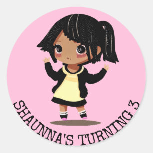 Pegatina Redonda Cumpleaños Rosa, Pequeño Chica Personalizado Perso