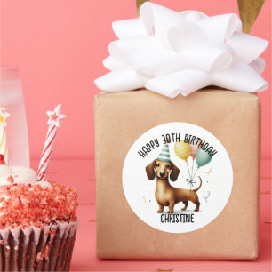 Pegatina Redonda cumpleaños salchicha perro dachshund amante de los