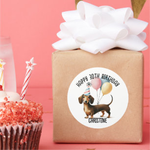 Pegatina Redonda cumpleaños salchicha perro dachshund amante de los