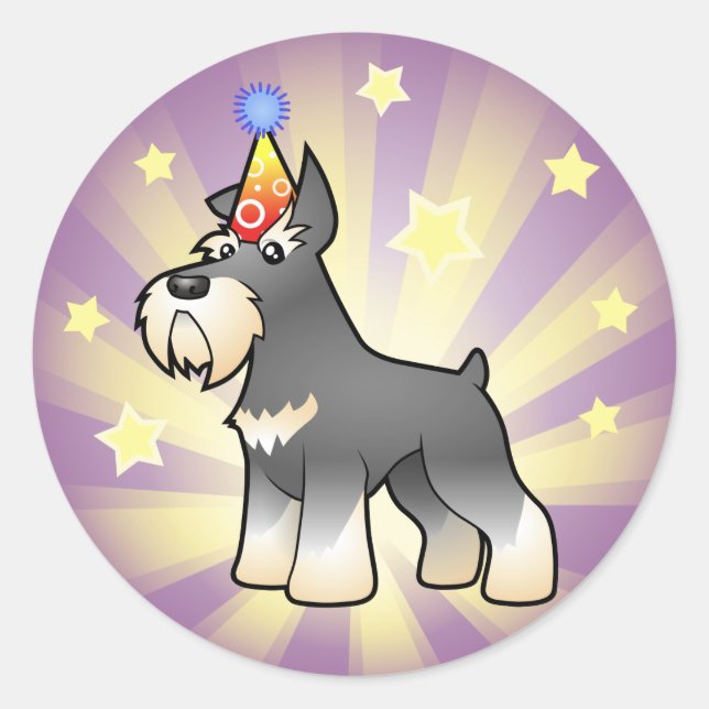 Pegatina Redonda Cumpleaños Schnauzer (Anverso)