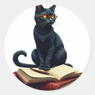 Pegatina Redonda Cumpleaños Seis Siete Dark Academia Gato Ratón de